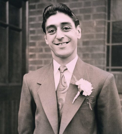 restored scan 1950's wedding photograph of groom